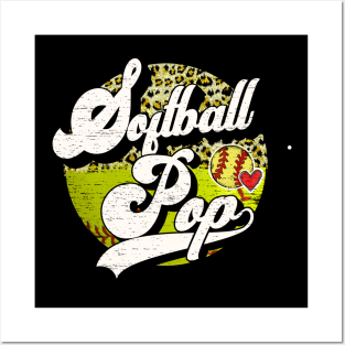 Softball Pop Vintage Leopard Softball Family Matching Posters and Art